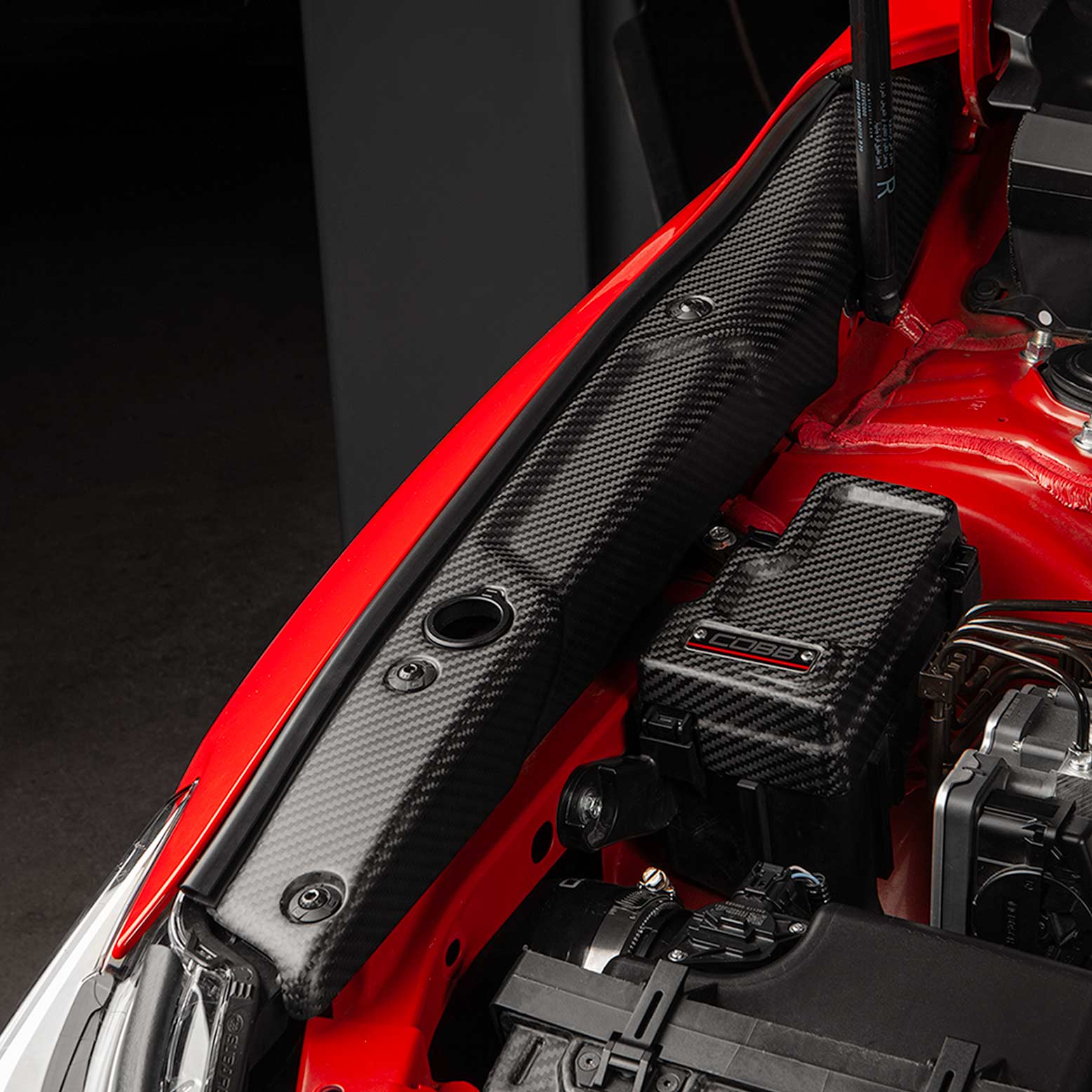Cobb Matte Carbon Fiber Fender Shroud Installed
