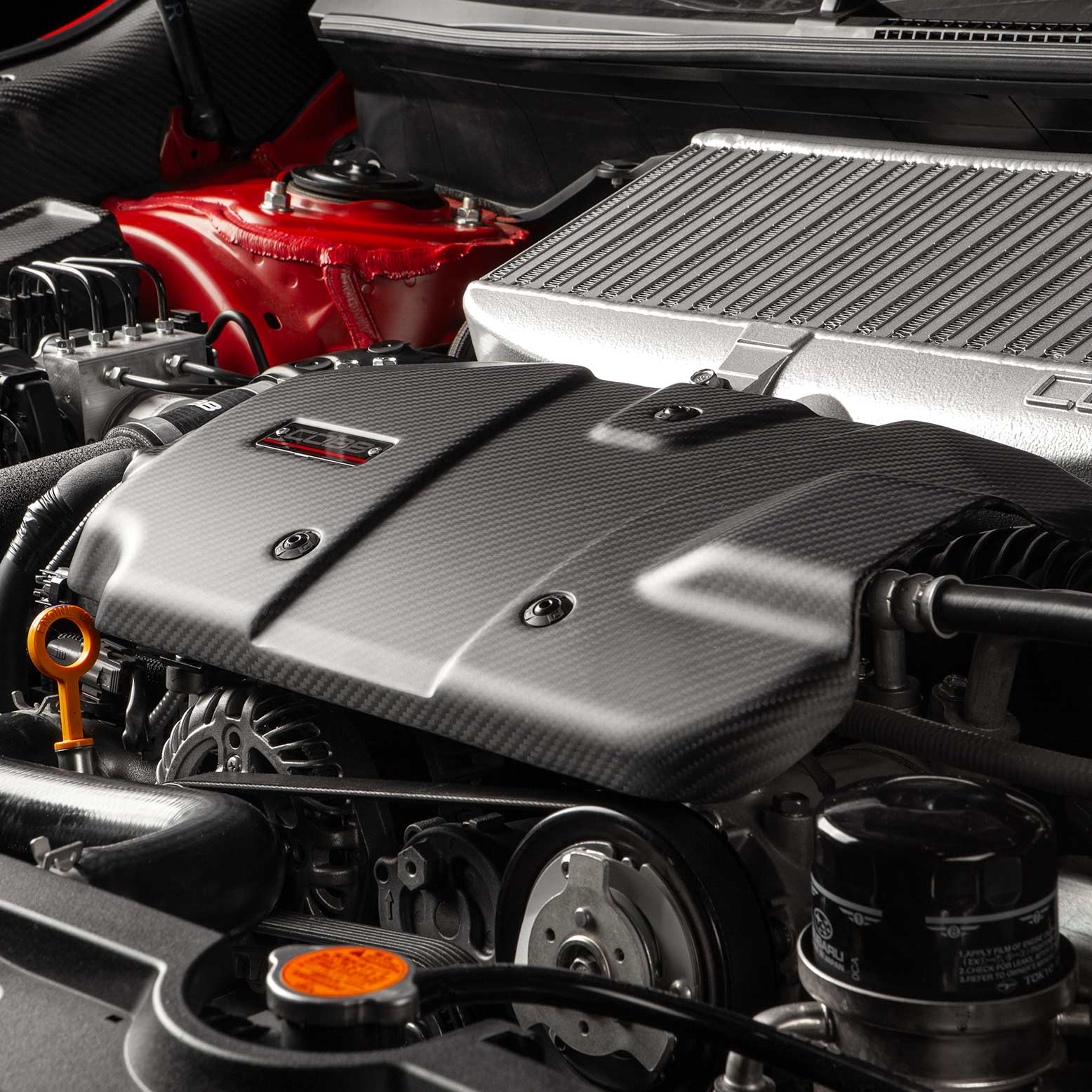 Cobb Matte Carbon Engine Cover VB Installed