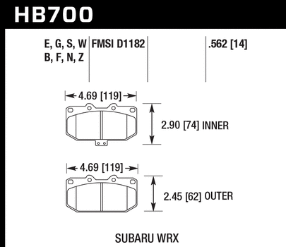 Hawk HPS Brake Pad Set WRX 4Pot