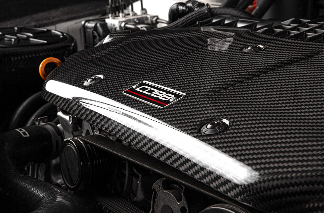 Cobb Carbon Engine Cover Close Up View